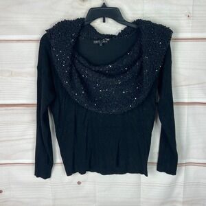 Dolce Cabo Sweater Women L Black Cowl Neck Off The Shoulder Long Sleeve Pullover